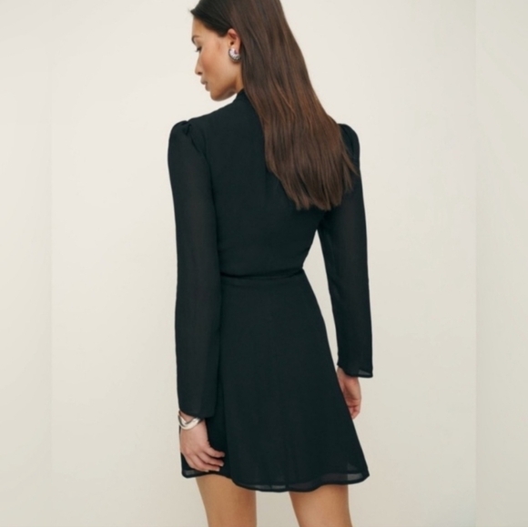 Reformation Ottessa Long Sleeve Mini Wrap Dress in Black Small - Picture 2 of 11